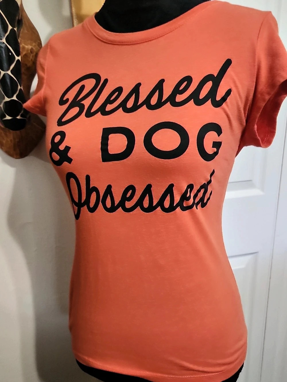 Wound Up Blessed & Dog Obsessed slim fit Graphic Tee Orange & Black